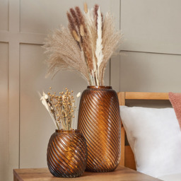 Lenticular Spiral Cognac Glass Vase, Amber - thumbnail 8