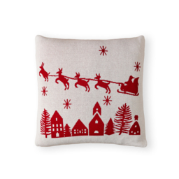 Father Christmas on Sleigh Reversible Cushion, Red and White - thumbnail 3