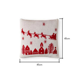 Father Christmas on Sleigh Reversible Cushion, Red and White - thumbnail 5