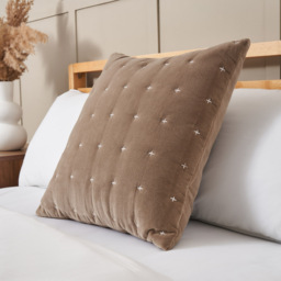 Cross Stitch Quilted Cushion, Taupe - thumbnail 1