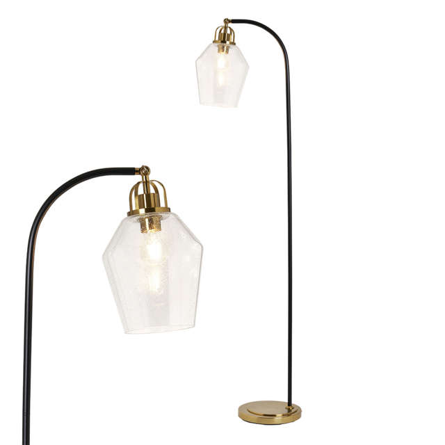 Saskia Bubble Glass Arc Floor Lamp, Satin Brass - image 1
