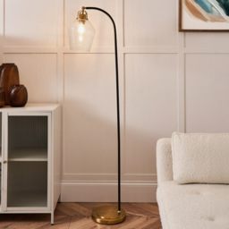 Saskia Bubble Glass Arc Floor Lamp, Satin Brass - thumbnail 7