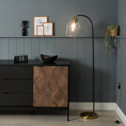 Saskia Bubble Glass Arc Floor Lamp, Satin Brass - thumbnail 3