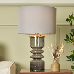 Willow Ribbed Glass Table Lamp, Smoke - thumbnail 3