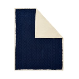 Cable Knit Throw with Sherpa Backing, Navy - thumbnail 3