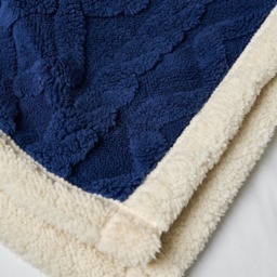 Cable Knit Throw with Sherpa Backing, Navy - thumbnail 4
