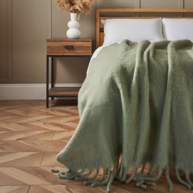 Mohair Tassel Throw, Sage Green - image 1