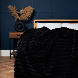 Jumbo Cord Throw with Plain Velvet Backing, Black - thumbnail 1