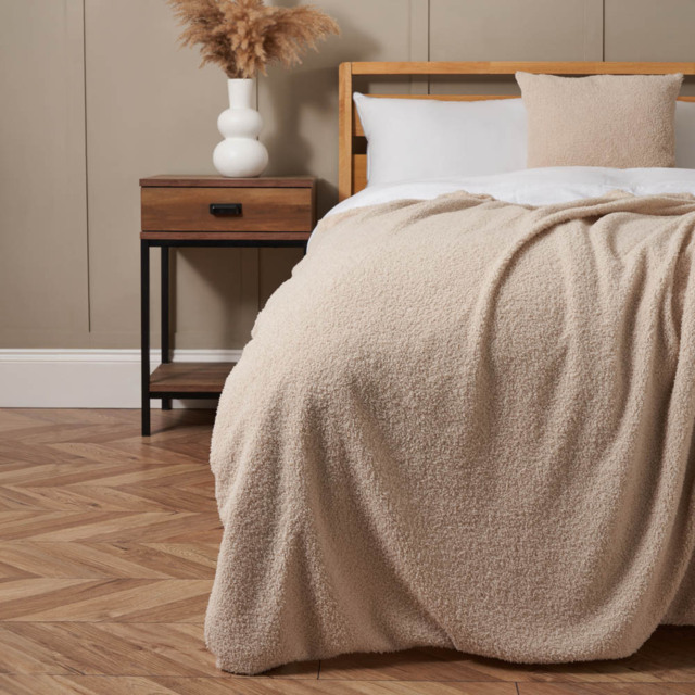 Really Soft Teddy Bear Fleece Throw, Natural - image 1