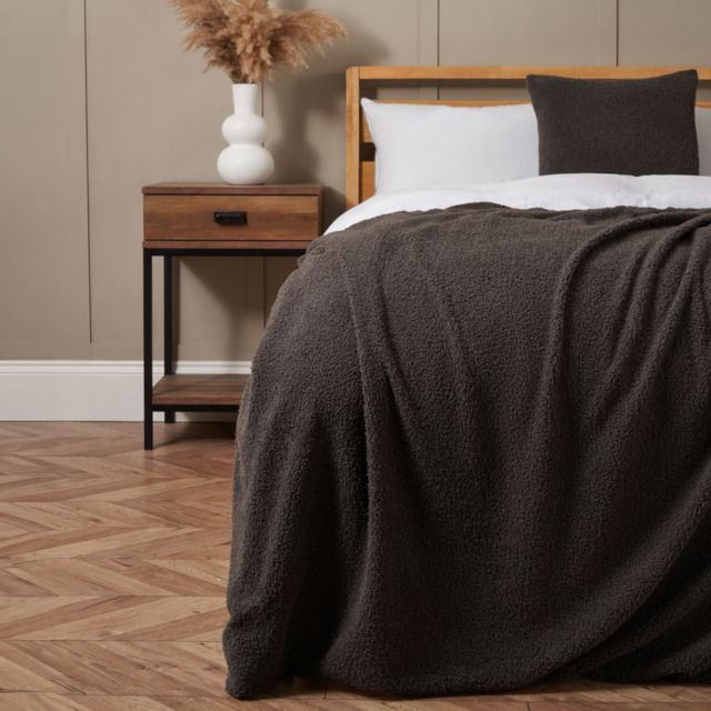 Really Soft Teddy Bear Fleece Throw, Grey - image 1