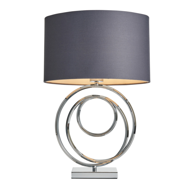 Saturn Swirl Base Table Lamp with Grey Shade, Chrome - image 1