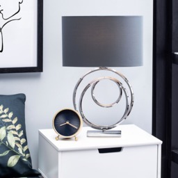 Saturn Swirl Base Table Lamp with Grey Shade, Chrome - thumbnail 3