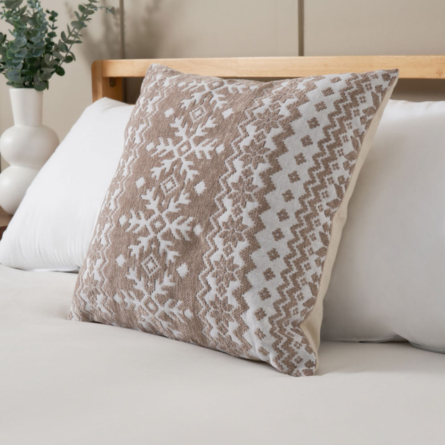 Christmas Fairisle Winter Snow Flake Cushion, Natural - image 1