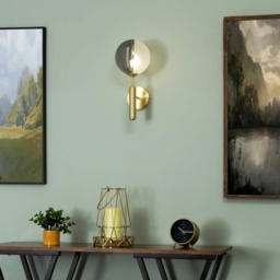 Emile Wall Light with Smoked and Opal Glass Shades, Satin Brass - thumbnail 3