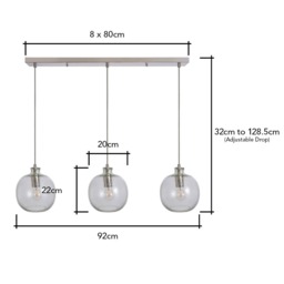 Alfie Bobble Glass 3 Light Pendant Bar, Clear - thumbnail 9