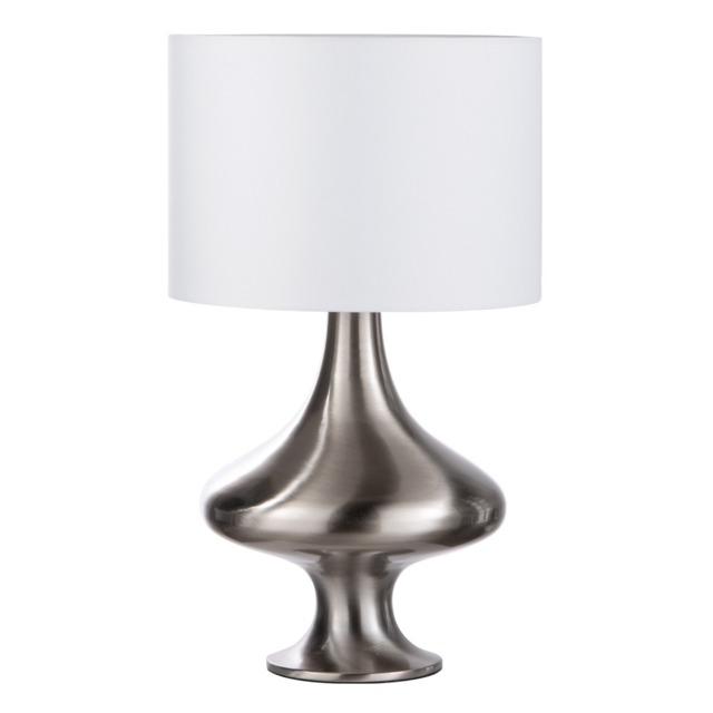 Caen Spun Table Lamp with White Shade, Satin Nickel - image 1