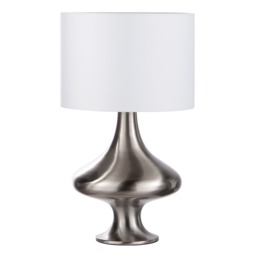 Caen Spun Table Lamp with White Shade, Satin Nickel - thumbnail 1