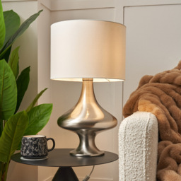 Caen Spun Table Lamp with White Shade, Satin Nickel - thumbnail 3