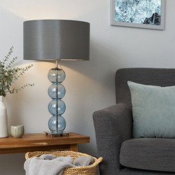 Metro Ball Stacked Table Lamp with Blue Glass Base, Nickel - thumbnail 3