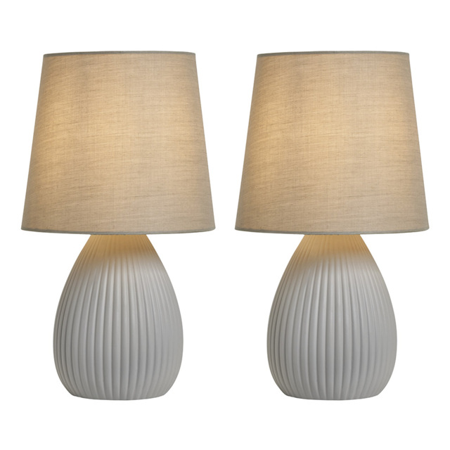 2 Pack of Freya Teardrop Ceramic Table Lamps, Light Grey - image 1