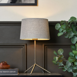Stassy Tripod Feet Table Lamp with Grey Shade, Satin Nickel - thumbnail 3