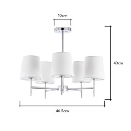 Mira Semi Flush Ceiling Light with Natural Shades, Chrome - thumbnail 7