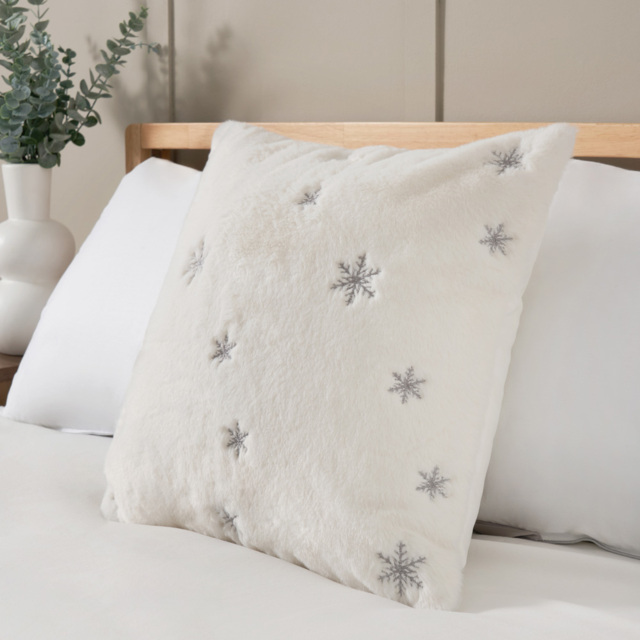 Christmas Sparkling Snowflakes Cushion, White - image 1