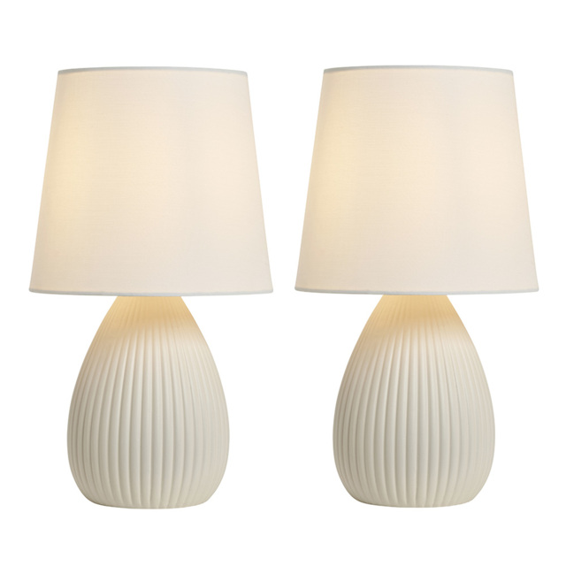 2 Pack of Freya Teardrop Ceramic Table Lamps, Cream - image 1