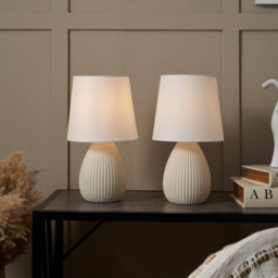 2 Pack of Freya Teardrop Ceramic Table Lamps, Cream - thumbnail 3