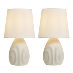 2 Pack of Freya Teardrop Ceramic Table Lamps, Cream
