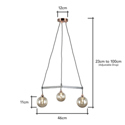 Juniper 3 Light Ceiling Pendant, Copper and Black - thumbnail 8