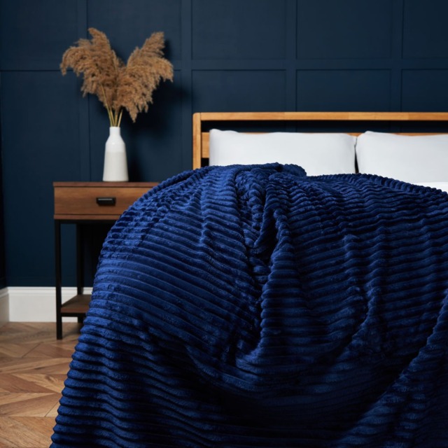 Luxury Ribbon Velvet Throw, Navy - image 1