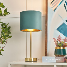 Velvet Table Lamp, Teal and Brass - thumbnail 3