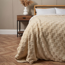 Checkerboard Throw with Sherpa, Natural - thumbnail 1