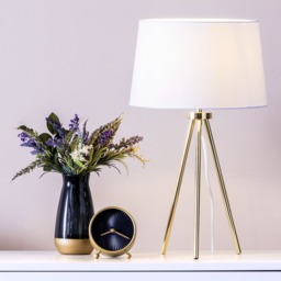 Tristan Tripod Table Lamp, Brass and White - thumbnail 3