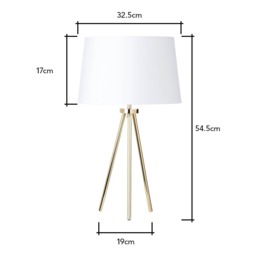 Tristan Tripod Table Lamp, Brass and White - thumbnail 8