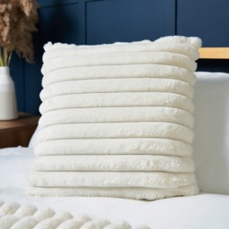 Jumbo Cord 45cm Cushion with Plain Velvet Backing, Cream - thumbnail 1