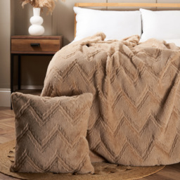 Chevron Faux Fur Cushion, Natural - thumbnail 6
