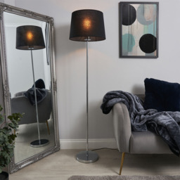 Mira Floor Lamp with Black Shade, Chrome - thumbnail 3