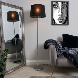Mira Floor Lamp with Black Shade, Chrome - thumbnail 3