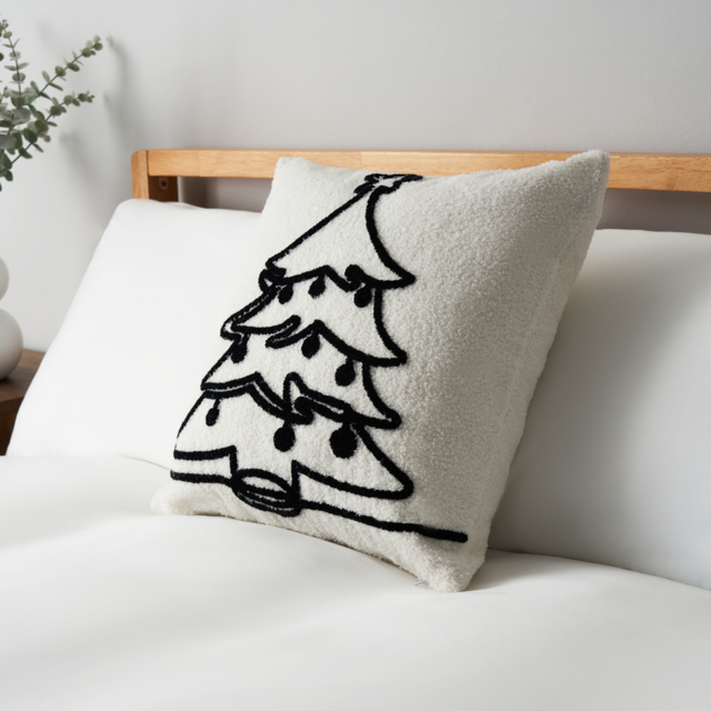 Christmas Tree Tufted Cushion, Natural - image 1