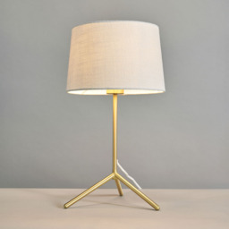 Stassy Tripod Feet Table Lamp with Light Grey Shade, Satin Brass - thumbnail 4