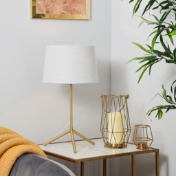 Stassy Tripod Feet Table Lamp with Light Grey Shade, Satin Brass - thumbnail 9
