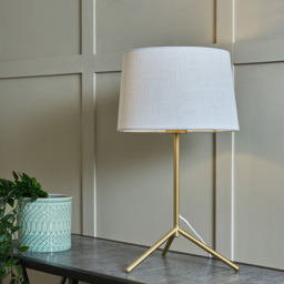Stassy Tripod Feet Table Lamp with Light Grey Shade, Satin Brass - thumbnail 8