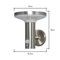 Tarak LED Outdoor Solar Wall Light with PIR Sensor, Stainless Steel - thumbnail 8