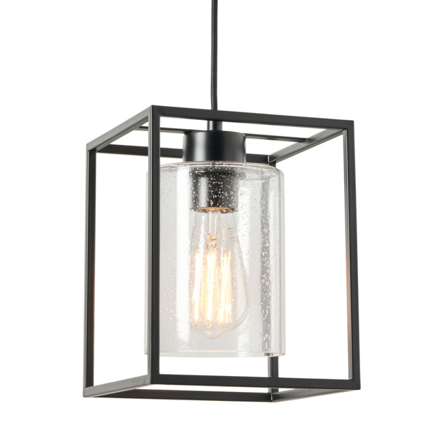 Hardy Cage Ceiling Pendant with Bubble Glass Shade, Matte Black - image 1