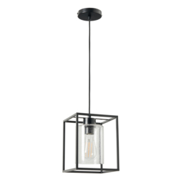 Hardy Cage Ceiling Pendant with Bubble Glass Shade, Matte Black - thumbnail 8