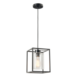 Hardy Cage Ceiling Pendant with Bubble Glass Shade, Matte Black - thumbnail 7