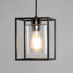 Hardy Cage Ceiling Pendant with Bubble Glass Shade, Matte Black - thumbnail 4