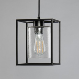 Hardy Cage Ceiling Pendant with Bubble Glass Shade, Matte Black - thumbnail 5